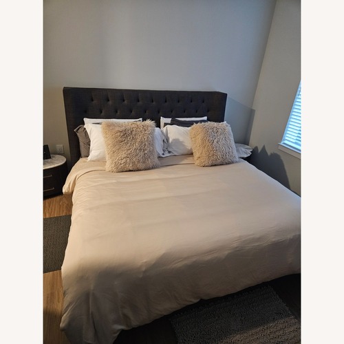 Used Zuri Gray King Fabric Storage Bed for sale on AptDeco