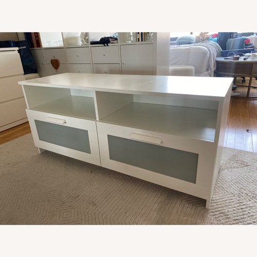 Used IKEA BRIMNES White Wood TV Stand with Drawers for sale on AptDeco