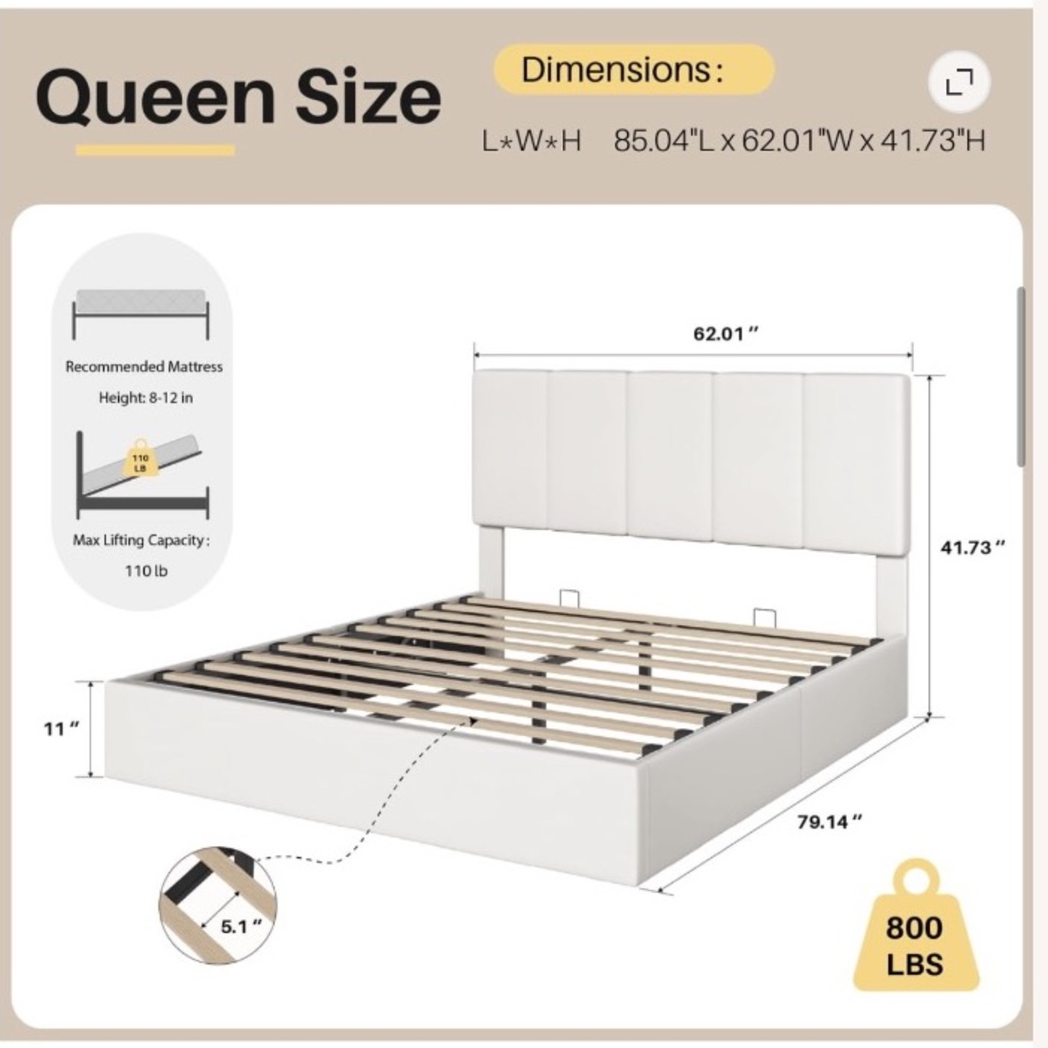 Walmart Queen Size Lift up Storage Bed Frame  - image-3