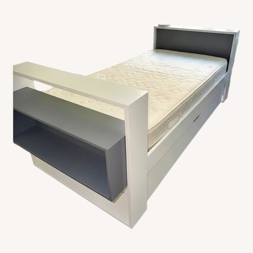 Used Modern White and Gray Twin Bed Frame with Trundle for sale on AptDeco