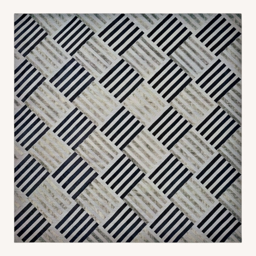 Used Stark Blue and Gray Striped Rug for sale on AptDeco