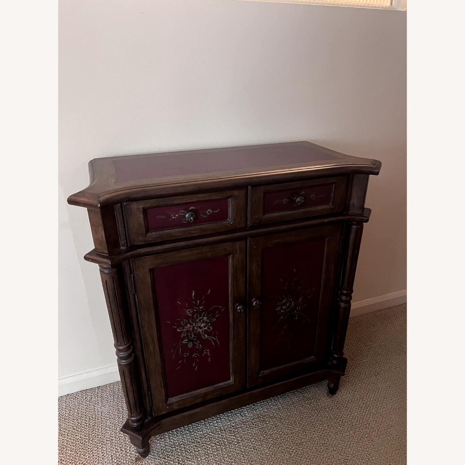 Vintage/Antique Floral Dark Brown Wood Sideboard - image-2