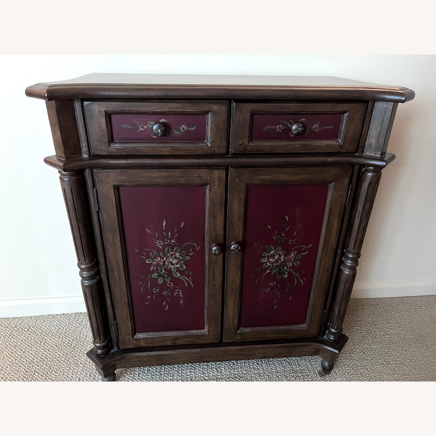 Vintage/Antique Floral Dark Brown Wood Sideboard - image-4