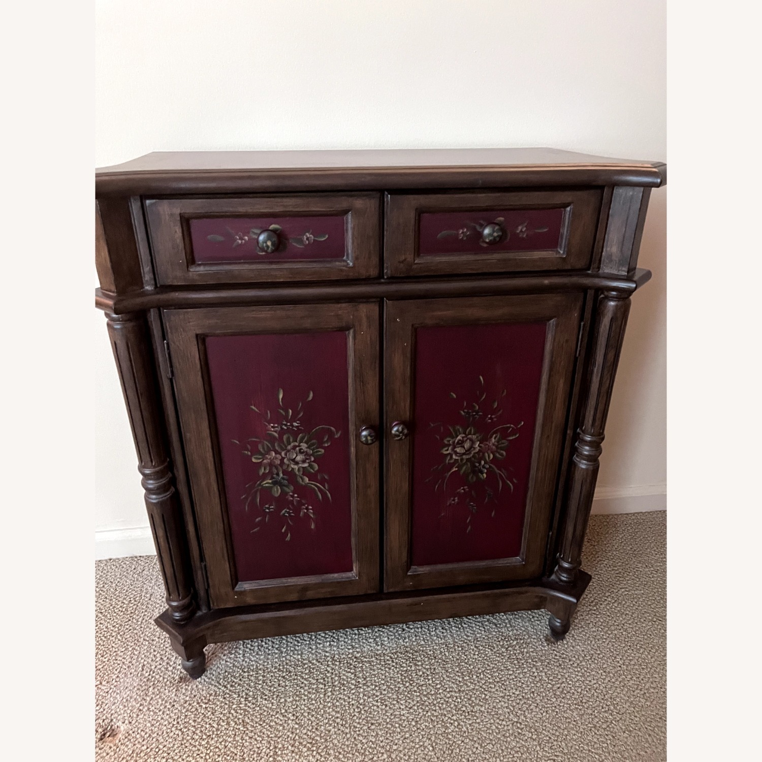Vintage/Antique Floral Dark Brown Wood Sideboard - image-5