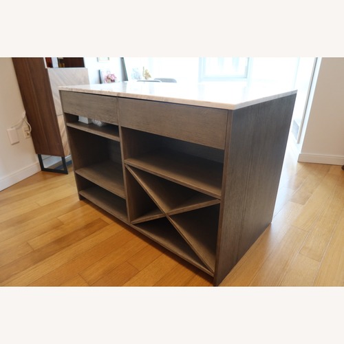 Used CB2 White Marble Top Island Grey Wood Kitchen Island for sale on AptDeco