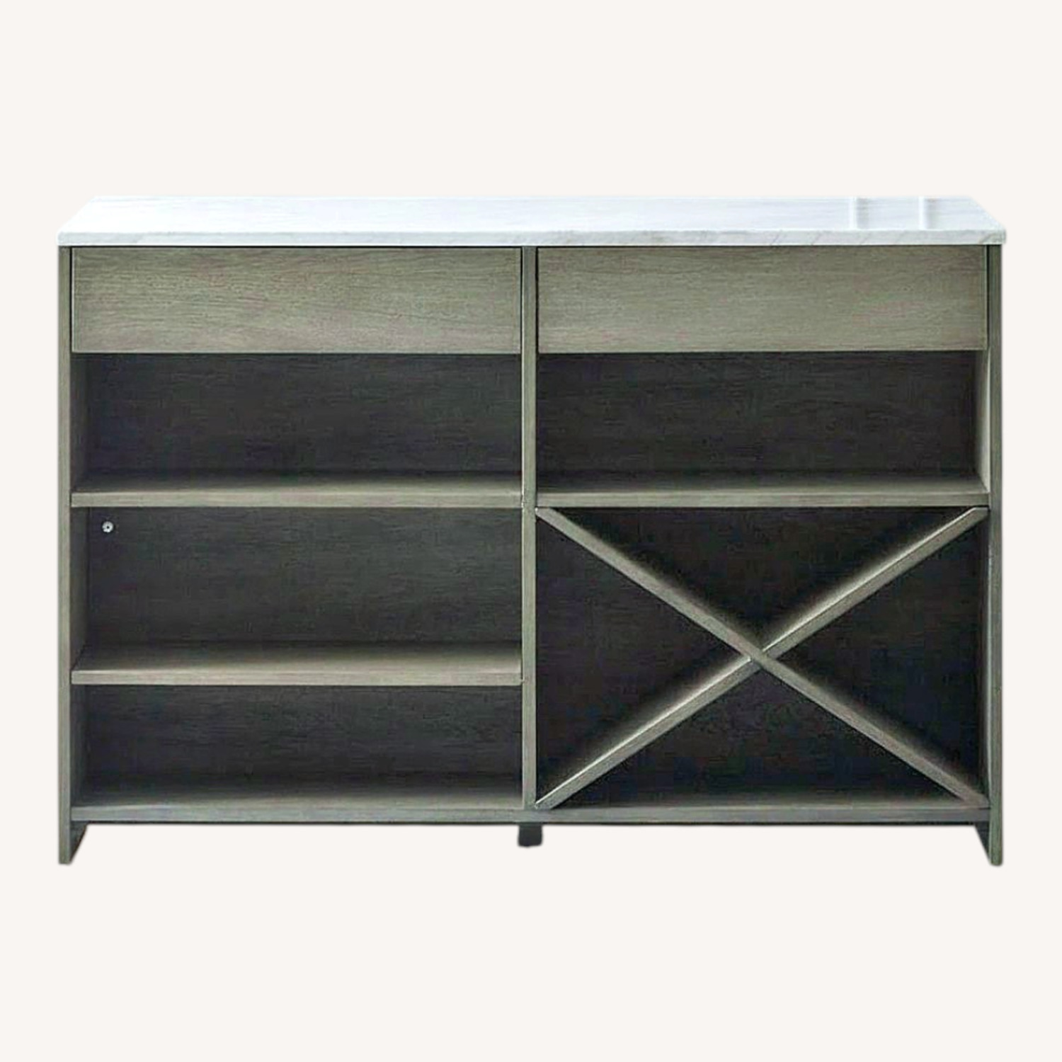 CB2 White Marble Top Island Grey Wood Kitchen Island - image-0
