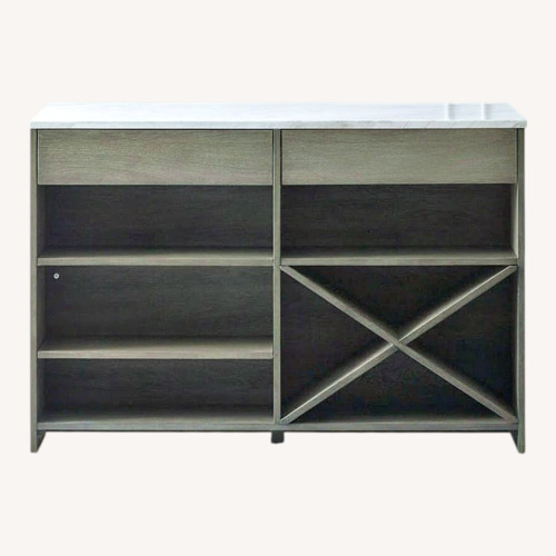 Used CB2 White Marble Top Island Grey Wood Kitchen Island for sale on AptDeco