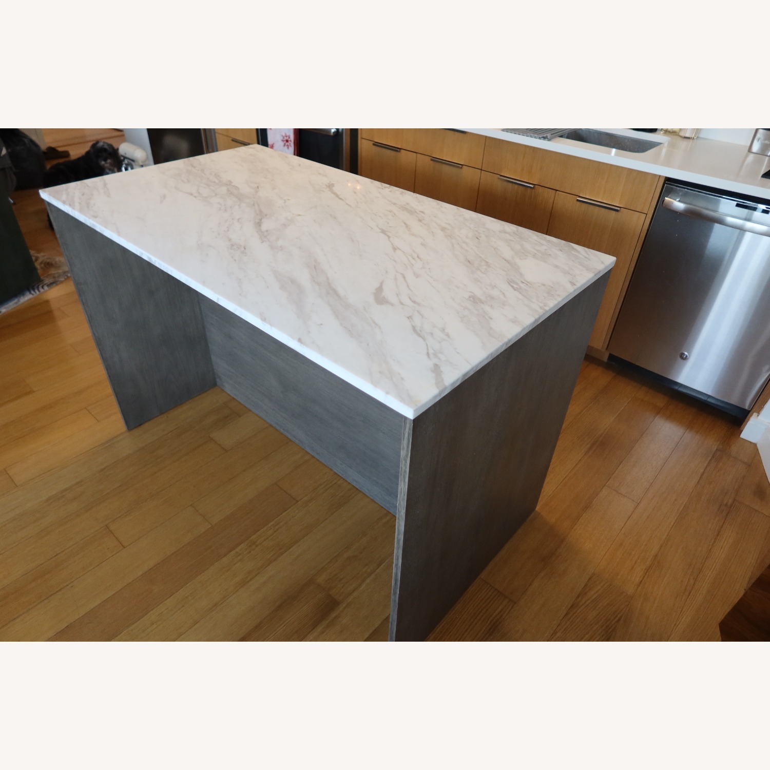 CB2 White Marble Top Island Grey Wood Kitchen Island - image-2