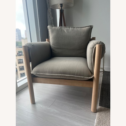 Used Light Gray Wood Accent Chair for sale on AptDeco