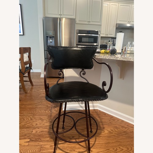Used Arhaus Black Iron and Leather Stools for sale on AptDeco