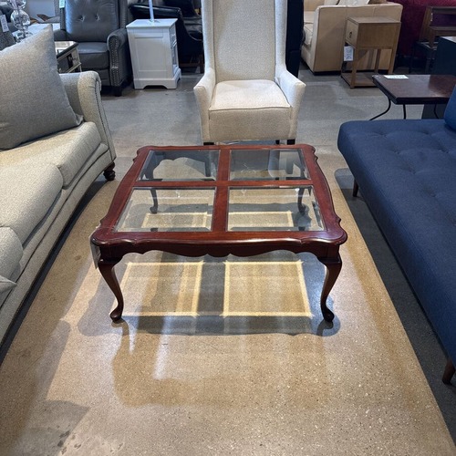 Used Pennsylvania House Cherry Glass Top Coffee Table for sale on AptDeco