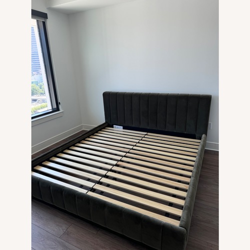 Used CB2 Green Forte King Channeled Bed for sale on AptDeco
