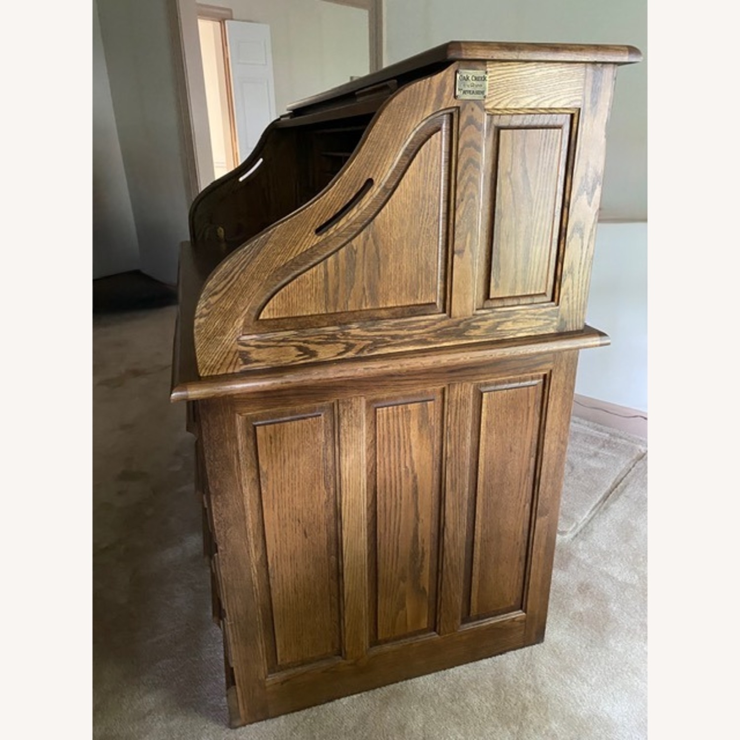 Roll Top Desk with Chair Oak Creek by Riverside - image-4