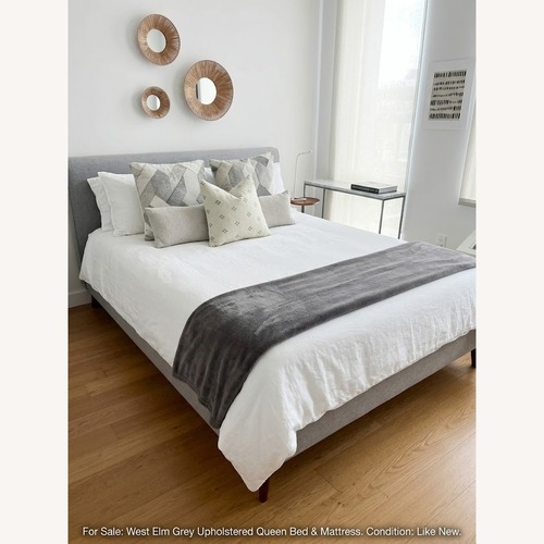 Used West Elm Mid-Century Upholstered Bed - Grey for sale on AptDeco