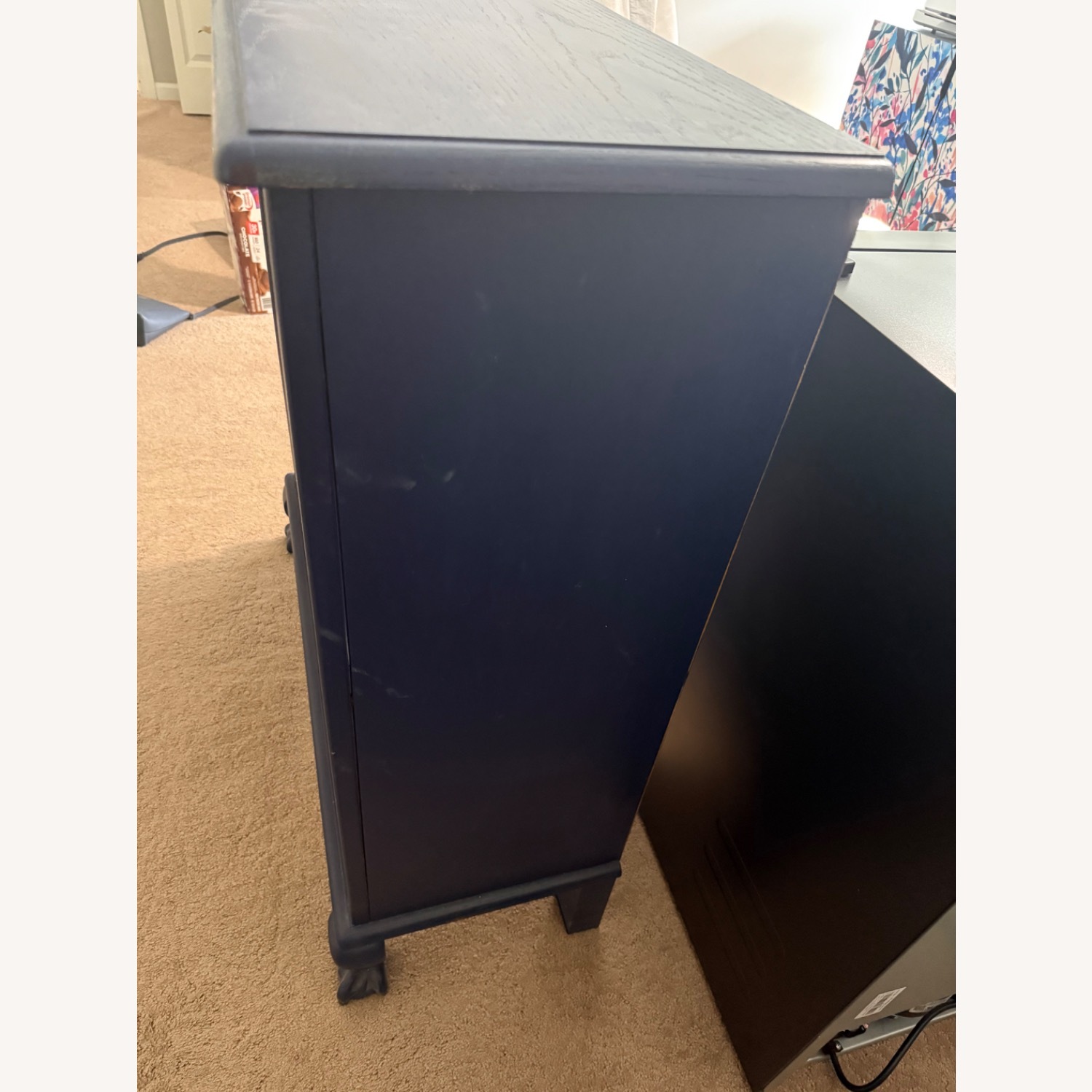 Dark Blue Wooden Bookshelf 3 Adjustable Shelves - image-3