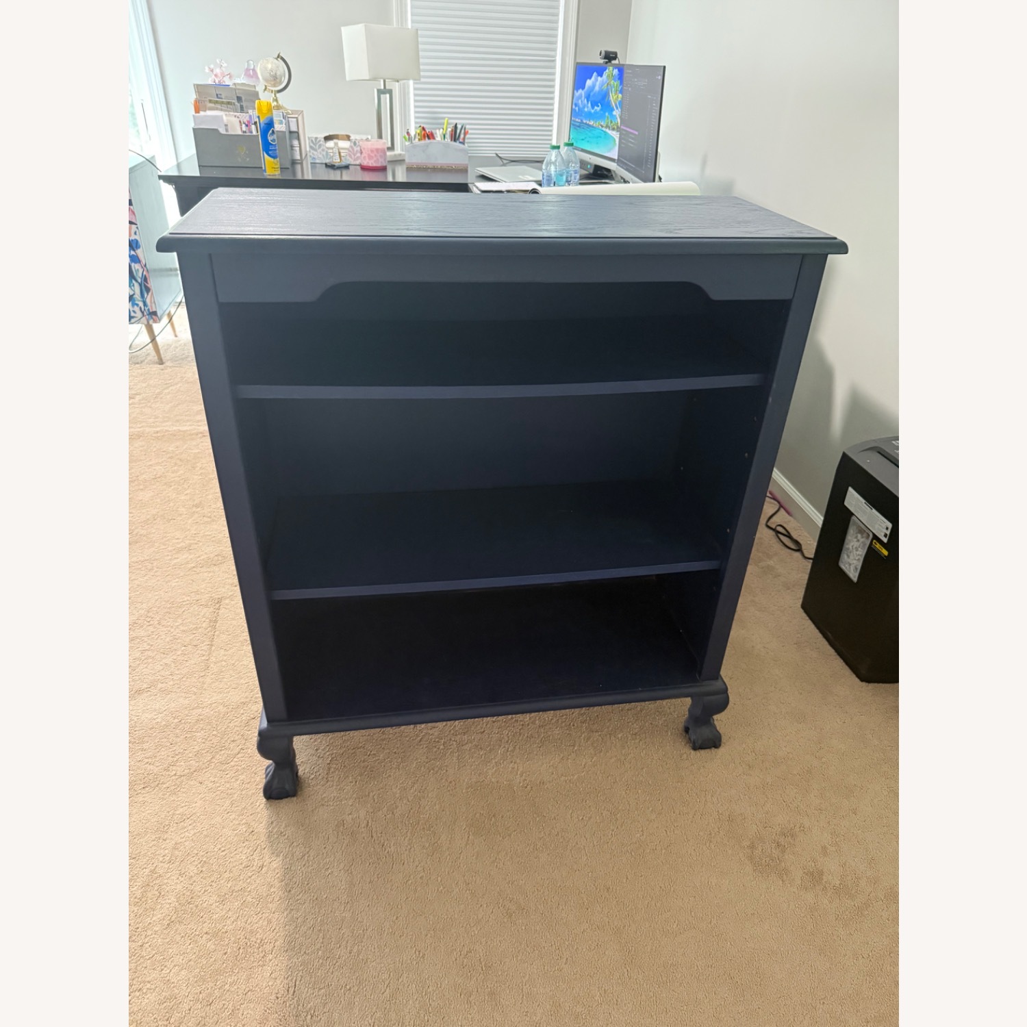 Dark Blue Wooden Bookshelf 3 Adjustable Shelves - image-1