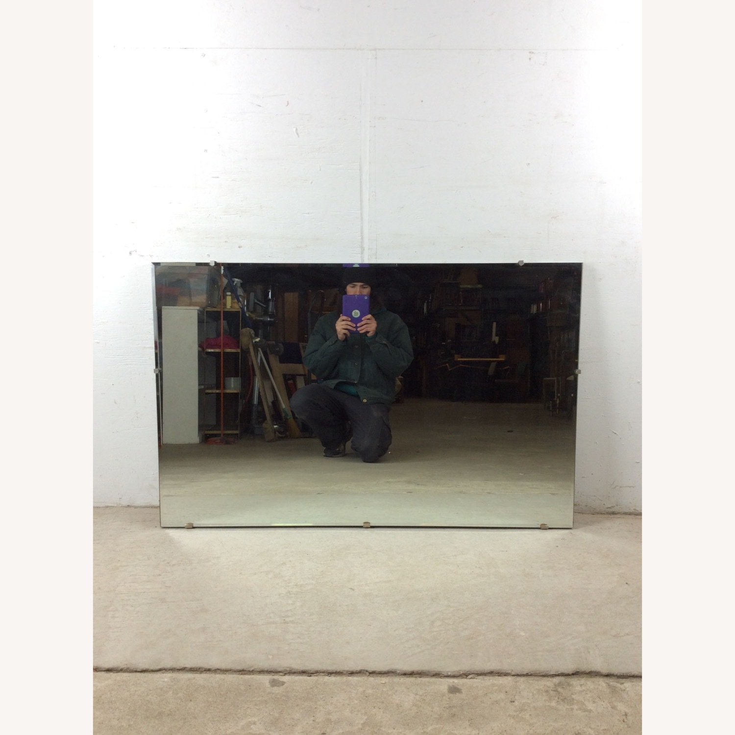 Mid Century Rectangular Mirror with Beveled Edge - image-1