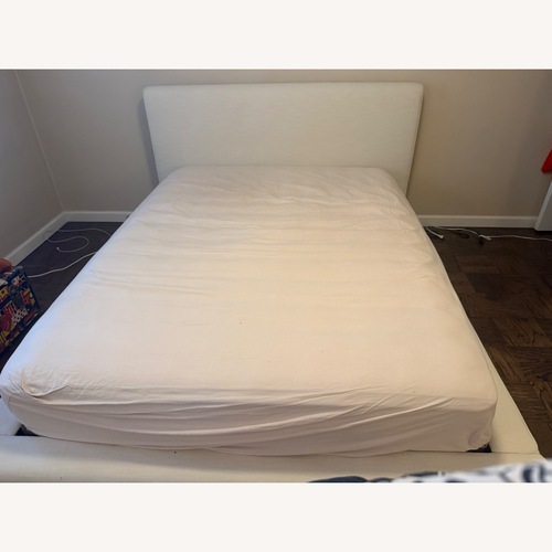 Used West Elm Parker White Upholstered Queen Bed for sale on AptDeco