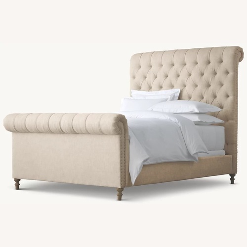 Used Restoration Hardware Chesterfield Natural Fabric King Bed for sale on AptDeco