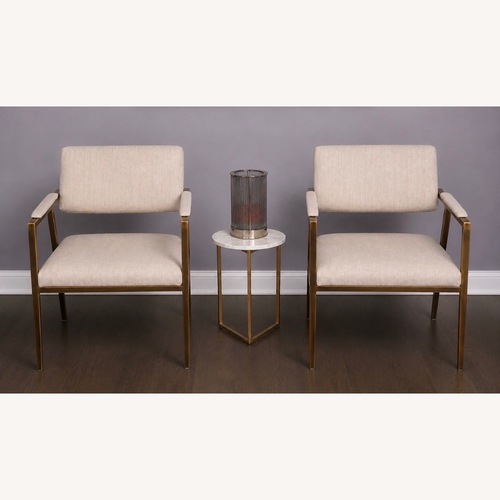 Used Pair of Light Gray Upholstered Metal Chairs for sale on AptDeco