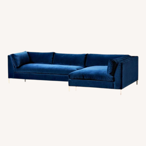 Used CB2 Decker Blue Velvet 2 Piece Sectional for sale on AptDeco