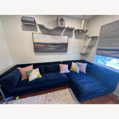 Used CB2 Decker Blue Velvet 2 Piece Sectional for sale on AptDeco