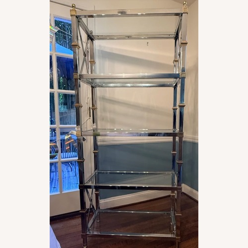 Used Vintage Regency Chrome Brass & Glass Étagère for sale on AptDeco