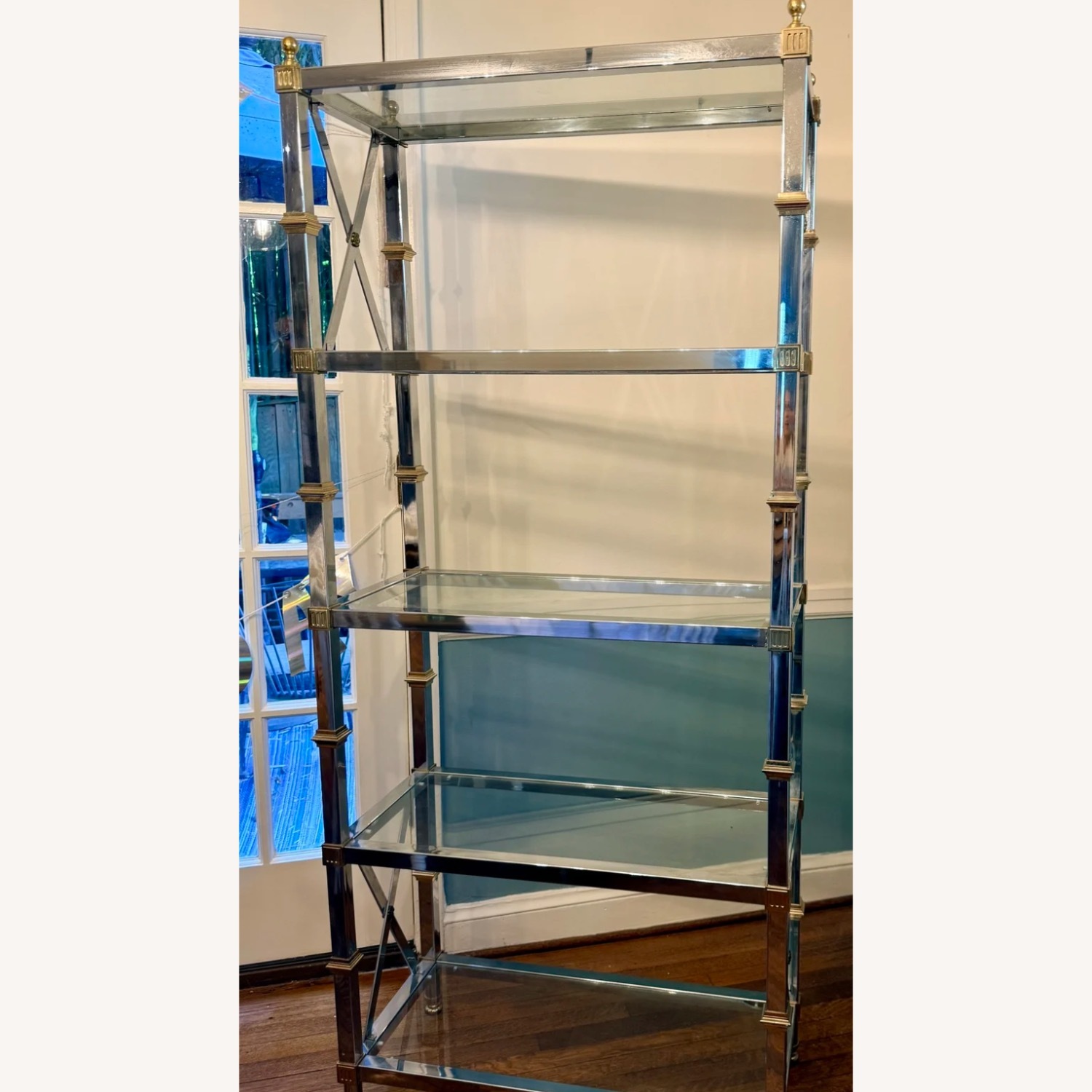 Vintage Regency Chrome Brass & Glass Étagère - image-2