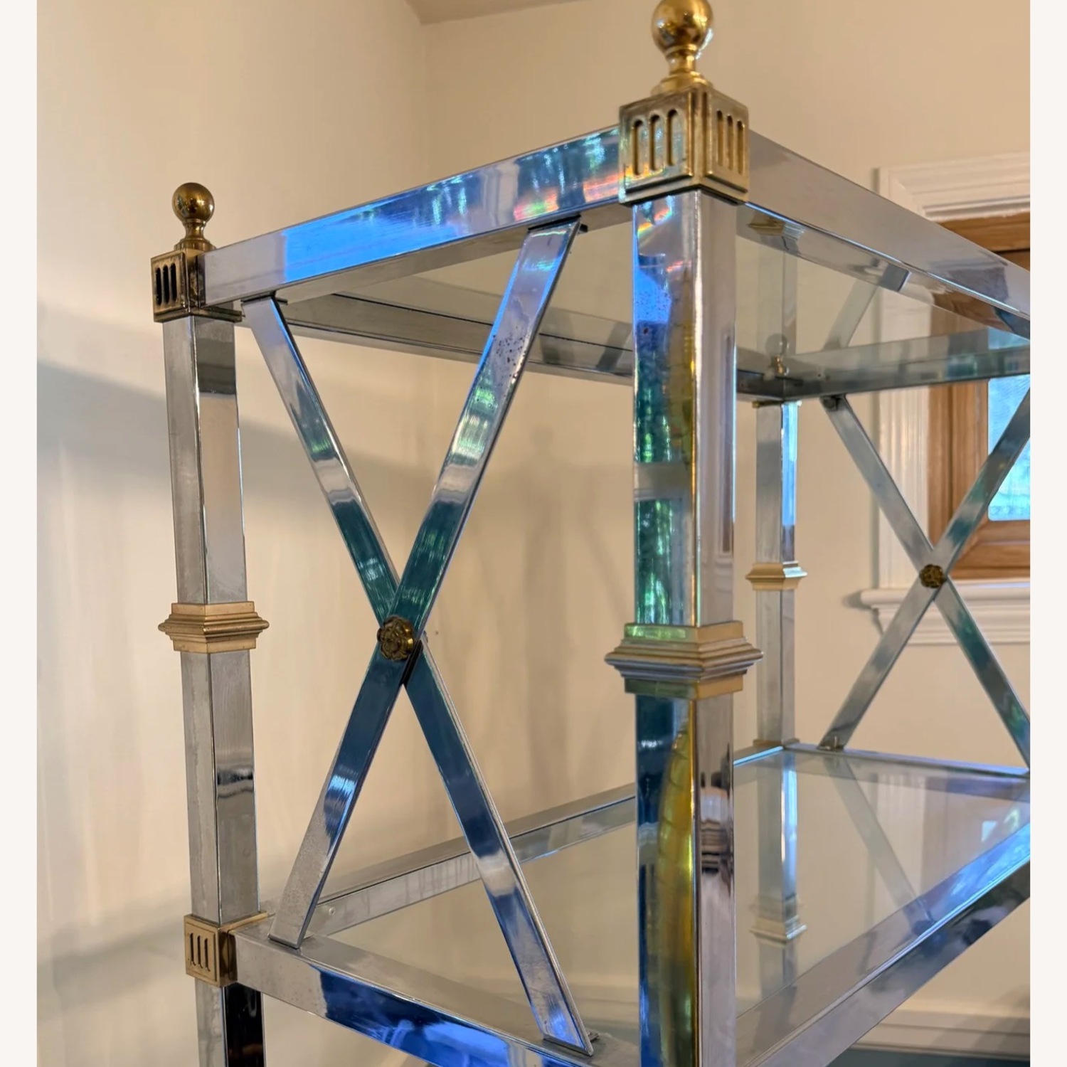 Vintage Regency Chrome Brass & Glass Étagère - image-3