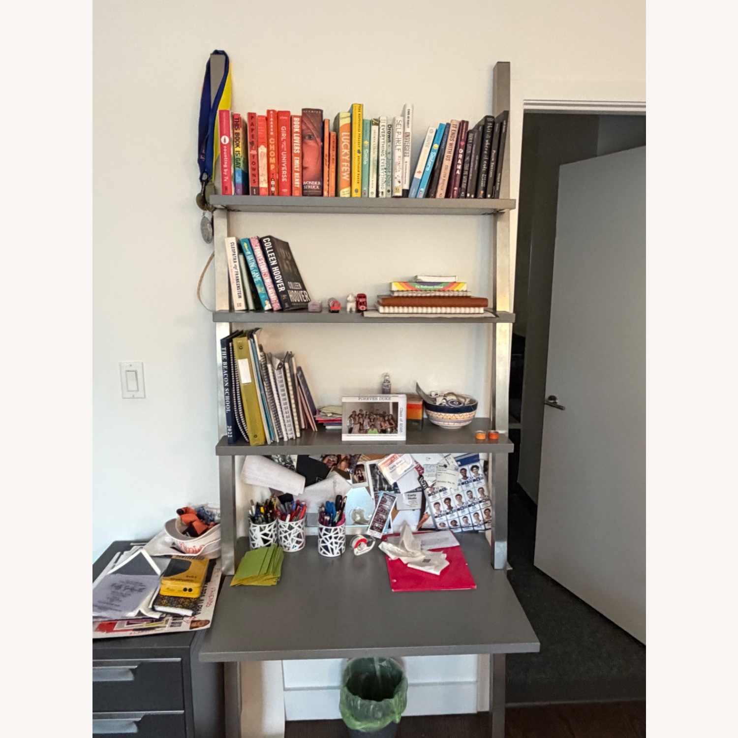 CB2 Helix Dark Gray Wood Bookcase (and desk) - image-1