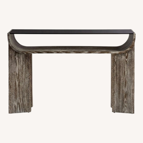 Used Crate & Barrel Dada 54" Rectangular Oak Wood and Tempered Glass Console Table for sale on AptDeco