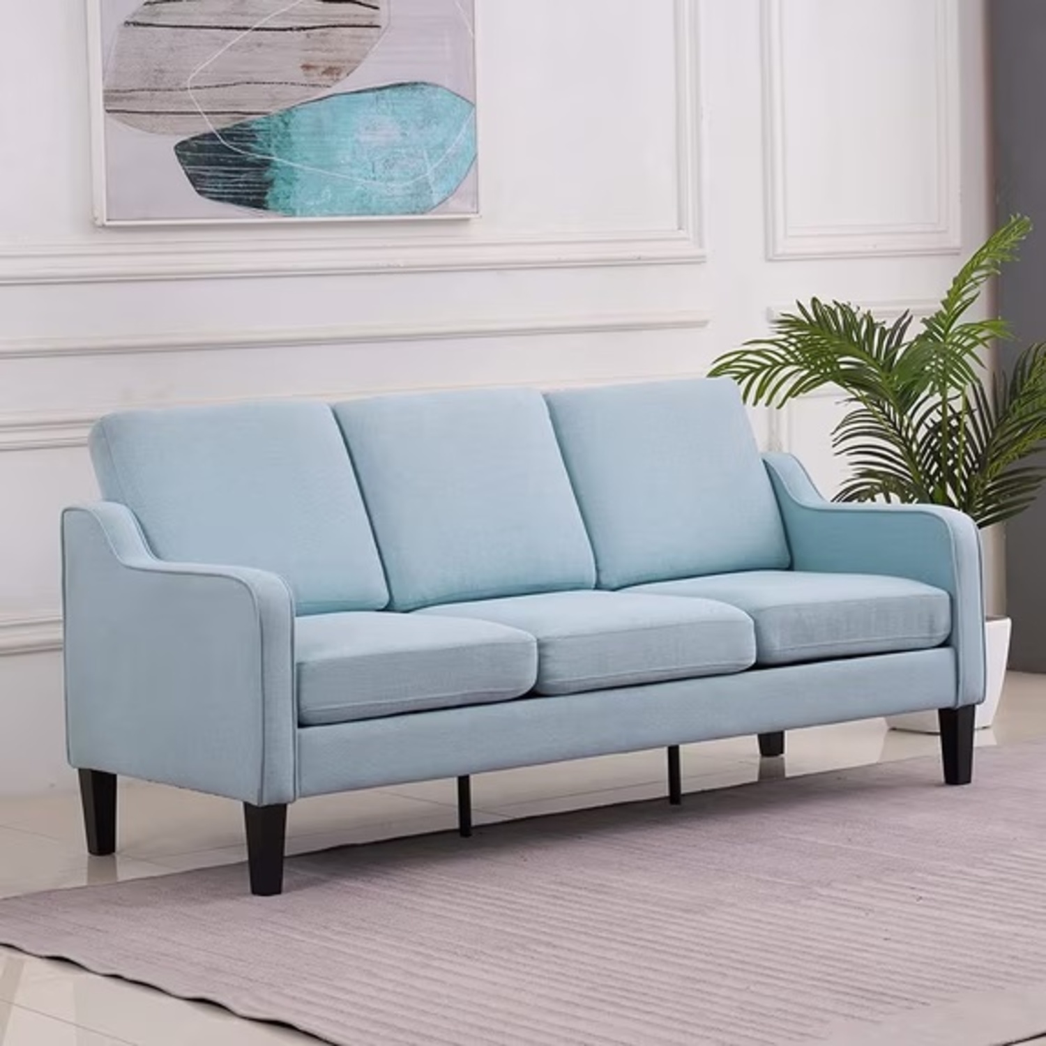 Blue 3 Seater Sofa - image-4