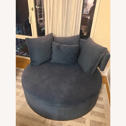 Used Lazzoni Eva Blue Fabric Loveseat for sale on AptDeco