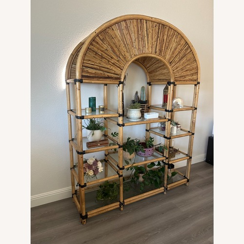 Used Vintage Crespi Style Rattan Etagere Bookshelf for sale on AptDeco