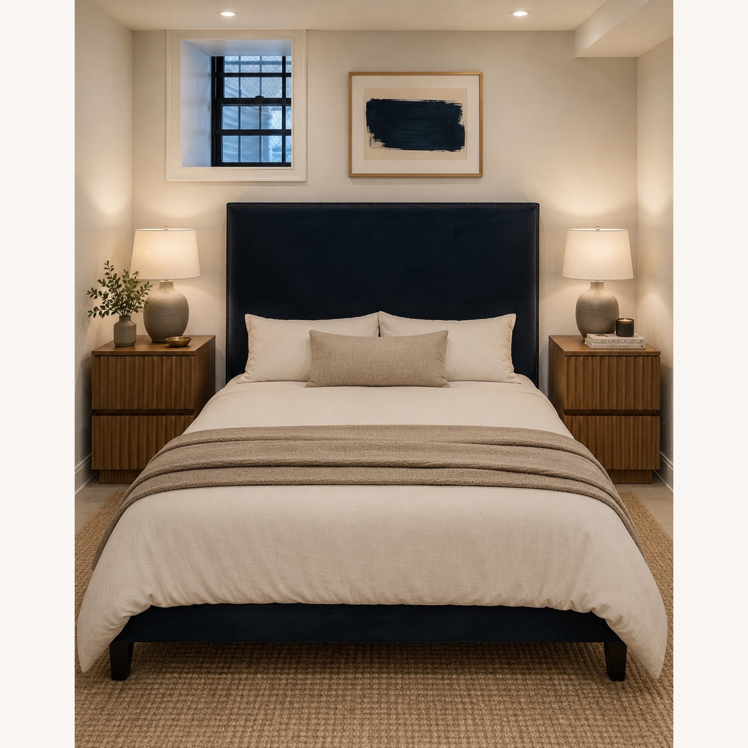 West Elm Blue Velvet Queen Bed - image-1