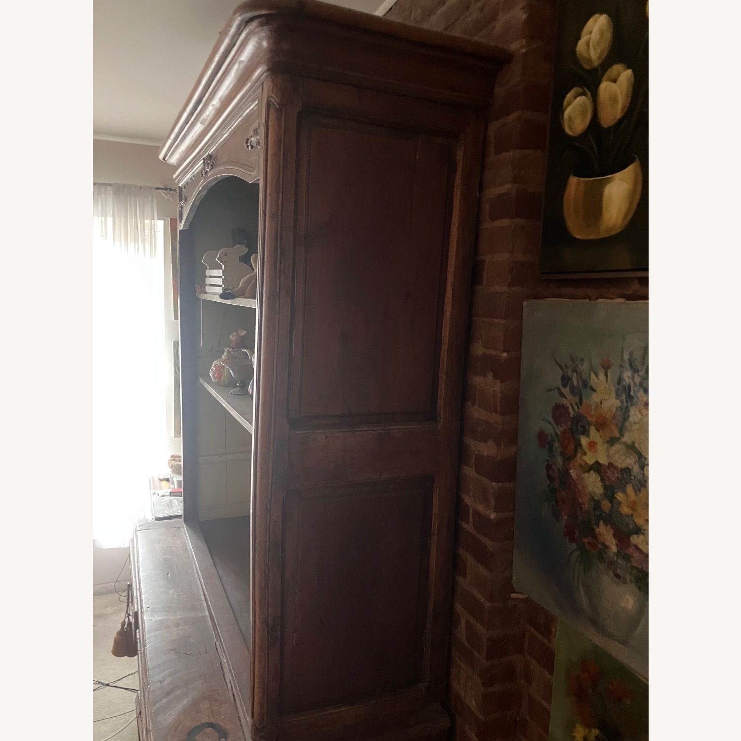 Antique Light Brown Wood Armoire - image-7