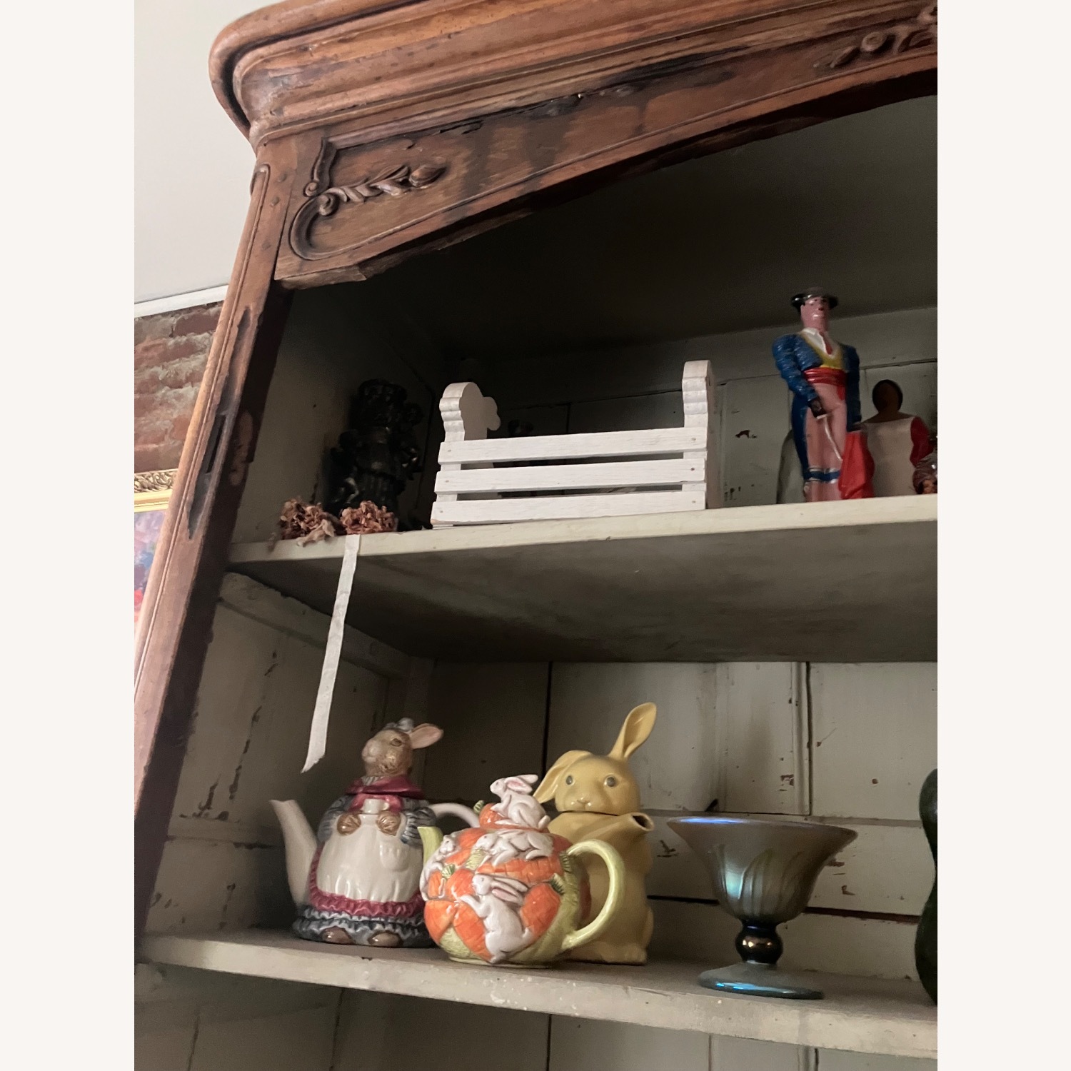 Antique Light Brown Wood Armoire - image-11
