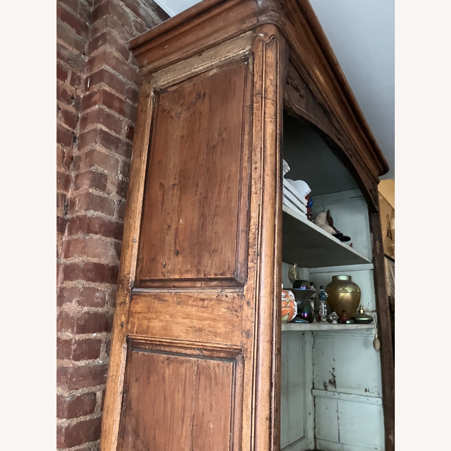 Antique Light Brown Wood Armoire - image-4