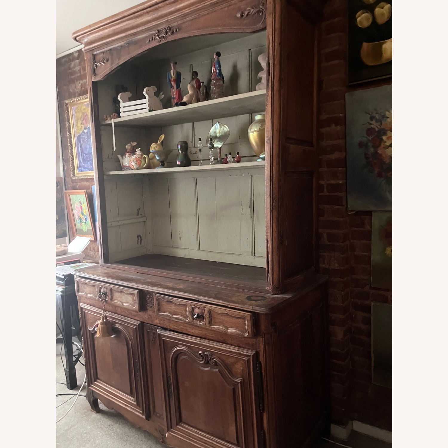 Antique Light Brown Wood Armoire - image-3