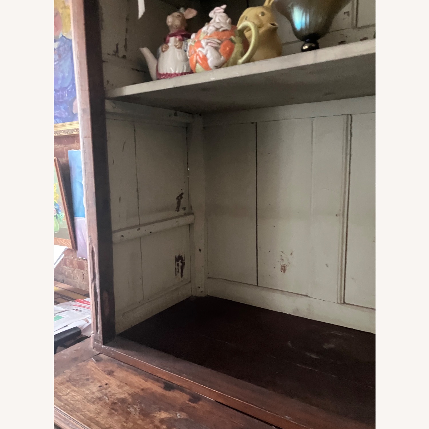 Antique Light Brown Wood Armoire - image-9