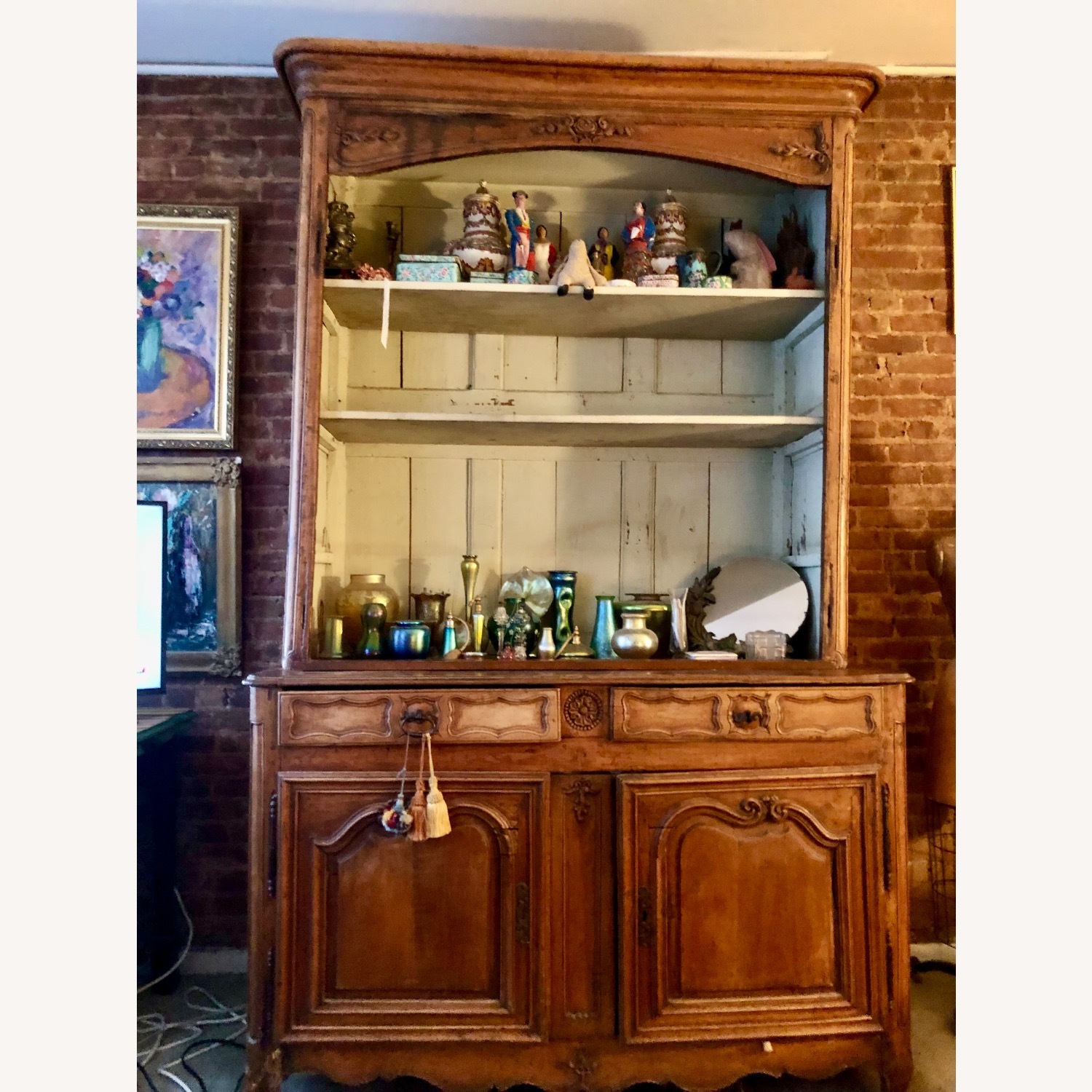 Antique Light Brown Wood Armoire - image-1