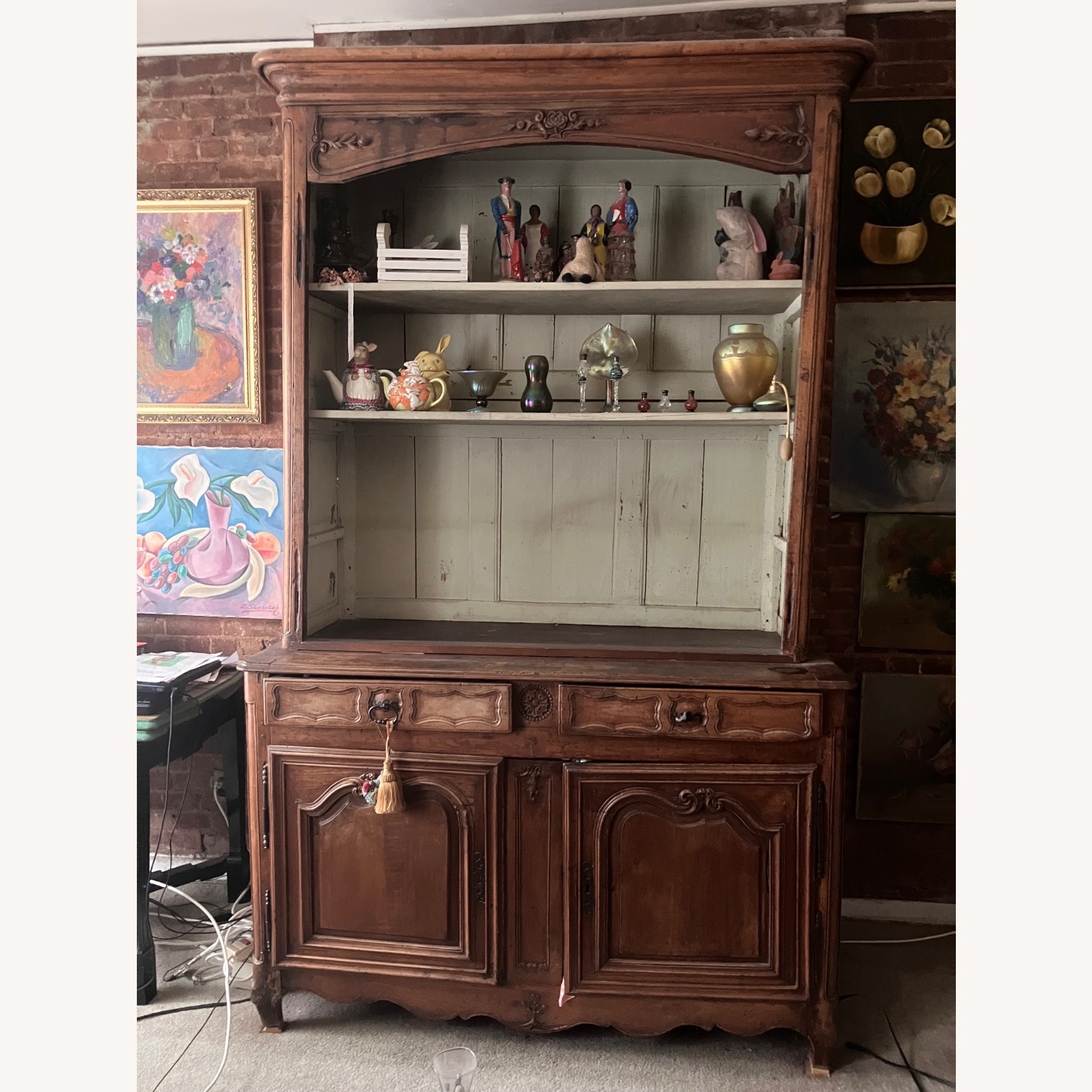 Antique Light Brown Wood Armoire - image-2