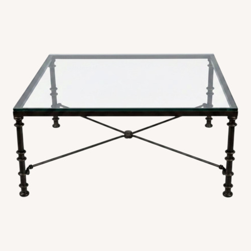 Used Vtg Brutalist faux Verdigris Glass Coffee Table for sale on AptDeco