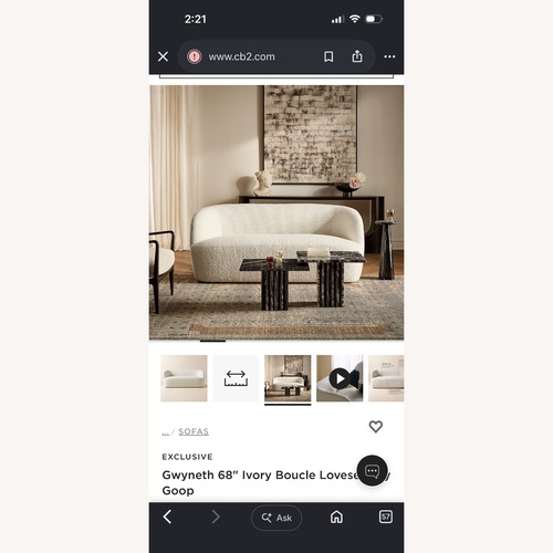 Used CB2 Gwyneth 68" Ivory Boucle Loveseat By Goop for sale on AptDeco