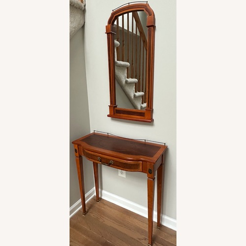 Used Light Brown Wood Mirror and Table Entryway for sale on AptDeco
