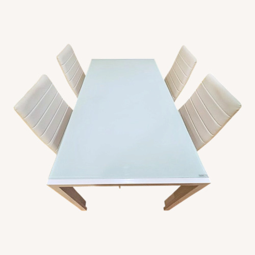 Used White Glass Top Table 4 Chairs for sale on AptDeco