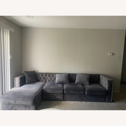 Used Cordova 120" Wide Velvet Left Hand  Sofa W Chaise for sale on AptDeco