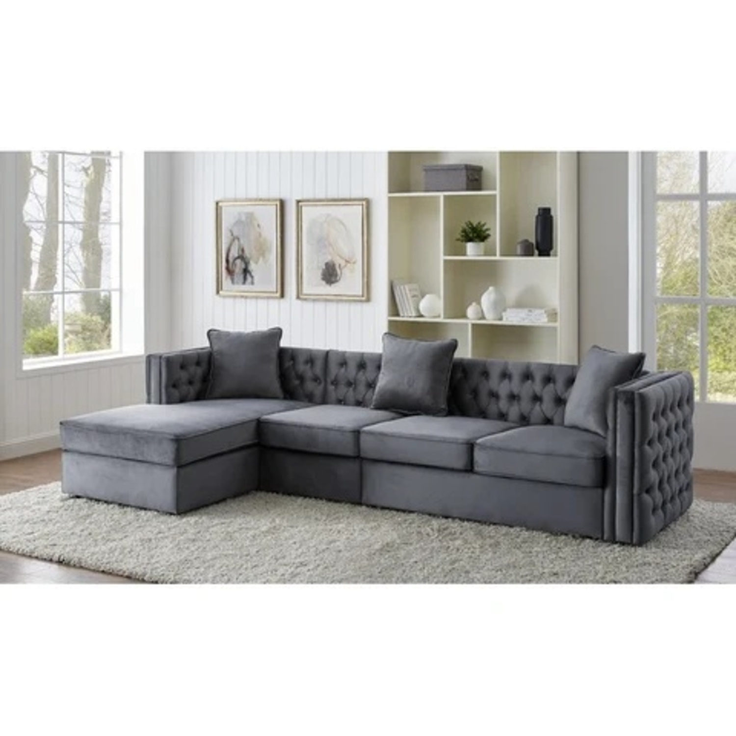 Cordova 120" Wide Velvet Left Hand Sofa W Chaise - image-4