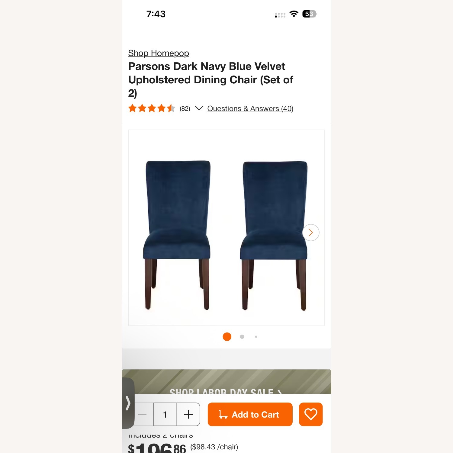 Blue Velvet Dining Chair, Set of 2 - image-5