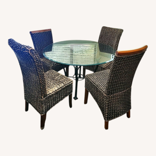 Used Wrought Iron & Rattan Table Glass Top for sale on AptDeco